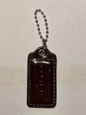 Coach Dark Brown Patent Leather Hang Tag with Bead Chain